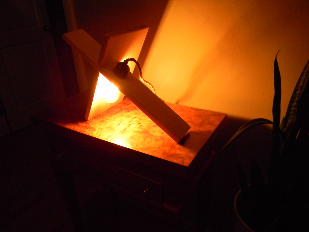 True Grain Handmade Red Oak Wood Lamp - Modern Geometric Table Lamo Made in USA